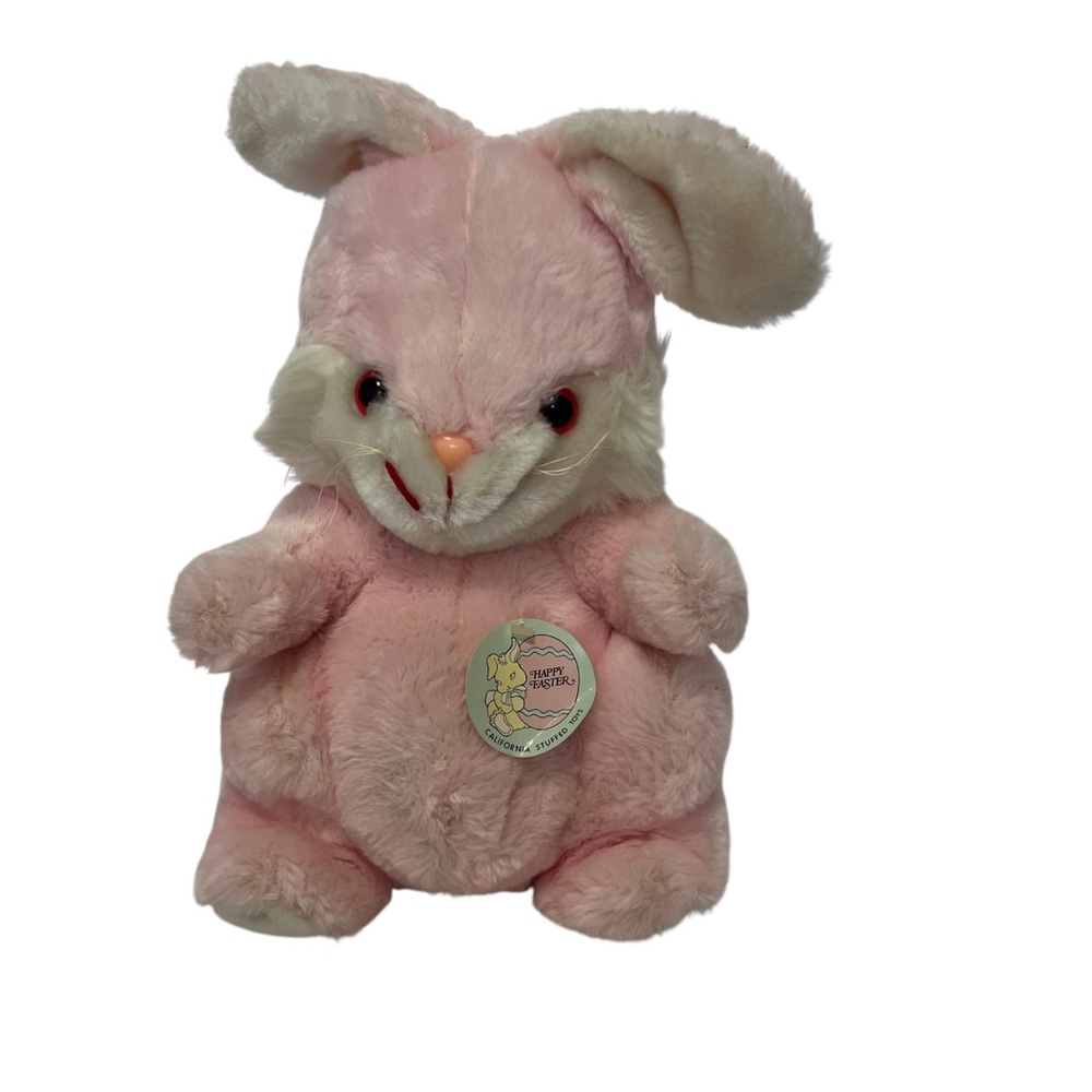 Pink Easter Bunny Rabbit Plush VTG California Stuffed Toys Red Eyes 13.5”